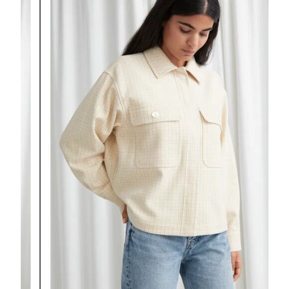 & OTHER STORIES Oversized Wool Blend plaid Workwear Shirt shacket small - Picture 1 of 9